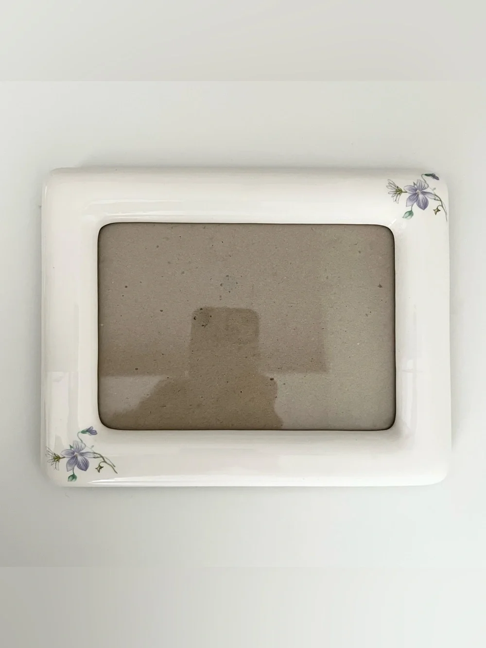 Vintage Ceramic Photo Picture Frame Ivory Purple Flowers 5x7 Cottage Elegant